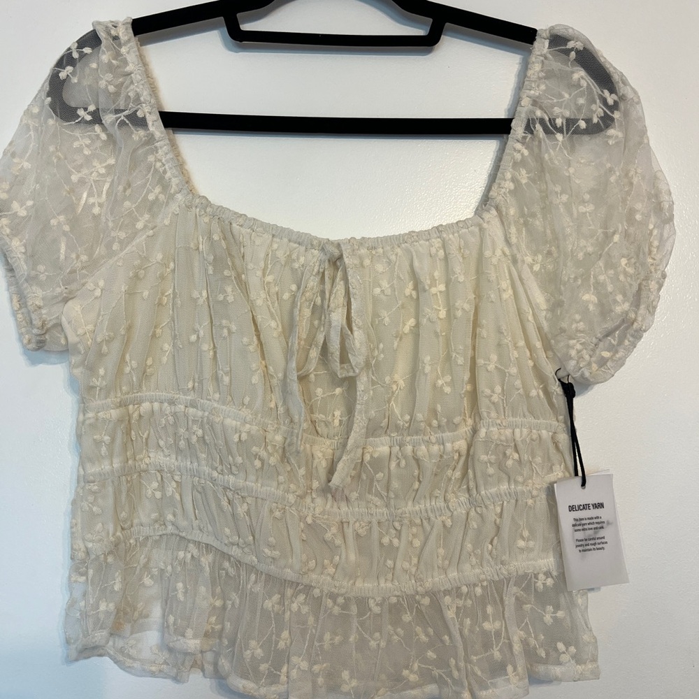 J. Jill Cream Sheer Embroidered Blouse
